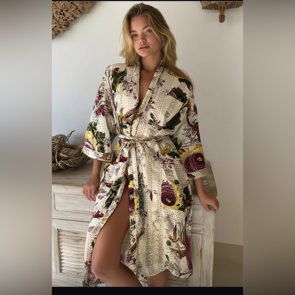 kantha Jackets & Blazers - Kantha Robe Jacket Floral Kantha Robe Exotic Lover Warm Gift